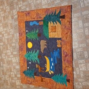 Rustic Cabin Scene Wall Hanging Handcrafted 36x29